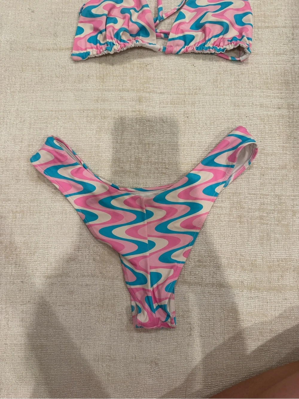 Pink & Teal Wave-Print Bikini Top and Bottom
